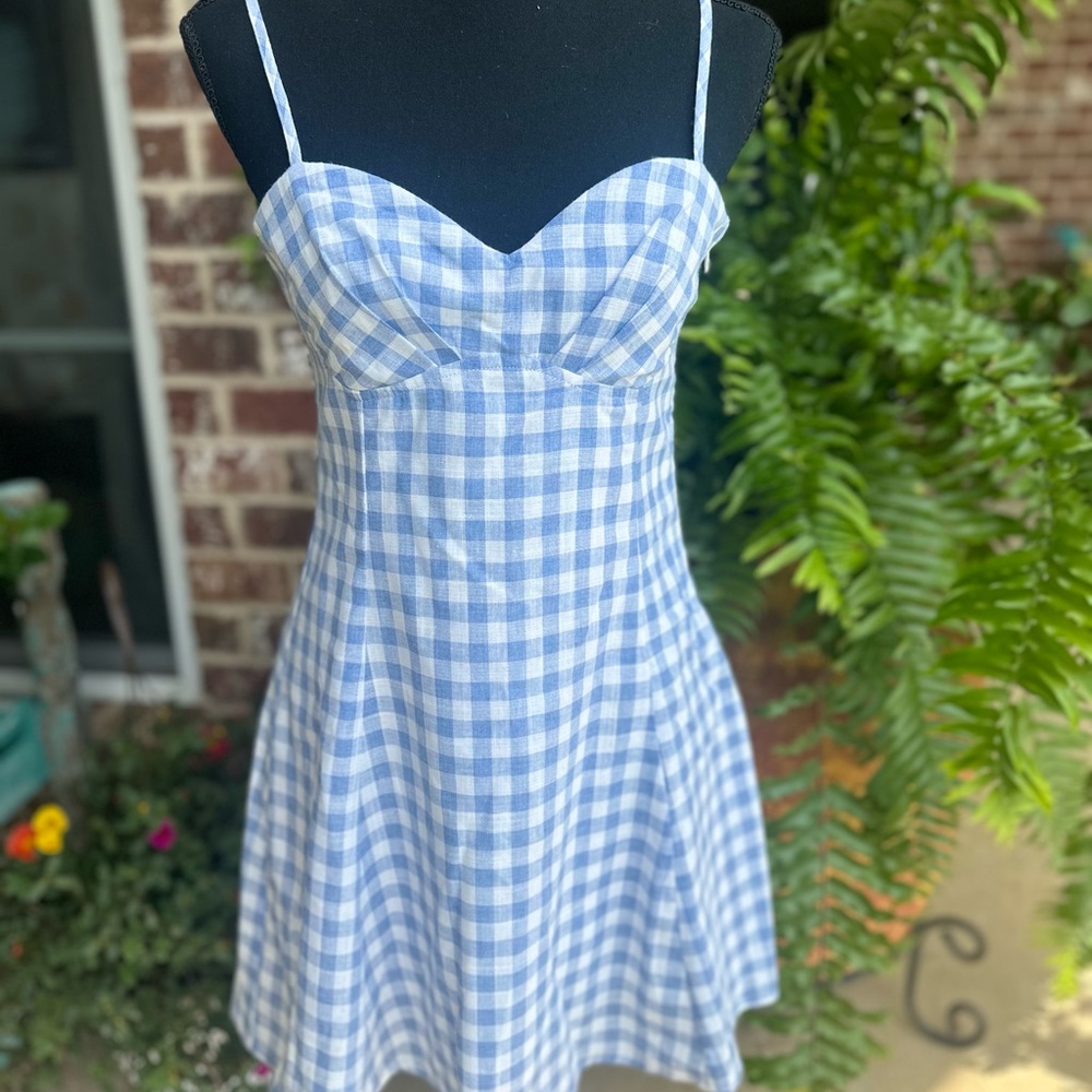 Promesa Light Blue Gingham Mini Dress